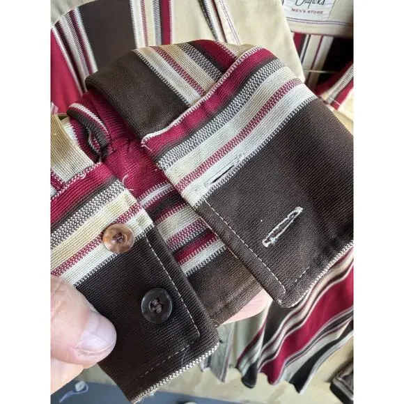 Vtg 70s Dayton’s Disco Shirt Men’s Red Gray Stripe Dagger Collar L USA 16-16.5 - Picture 5 of 11